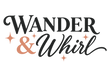 The words 'WANDER & Whirl' in decorative typography on a plain white background. The word 'WANDER' is in dark gray serif letters, the ampersand '&' is in a muted peach tone, and 'Whirl' is in dark gray cursive script.